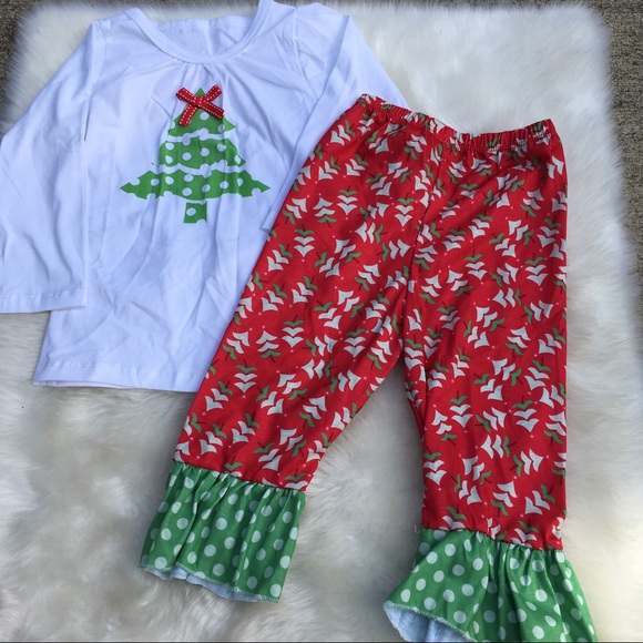 Christmas Tree Ruffle Pants and Top Set - Picture 2 of 3